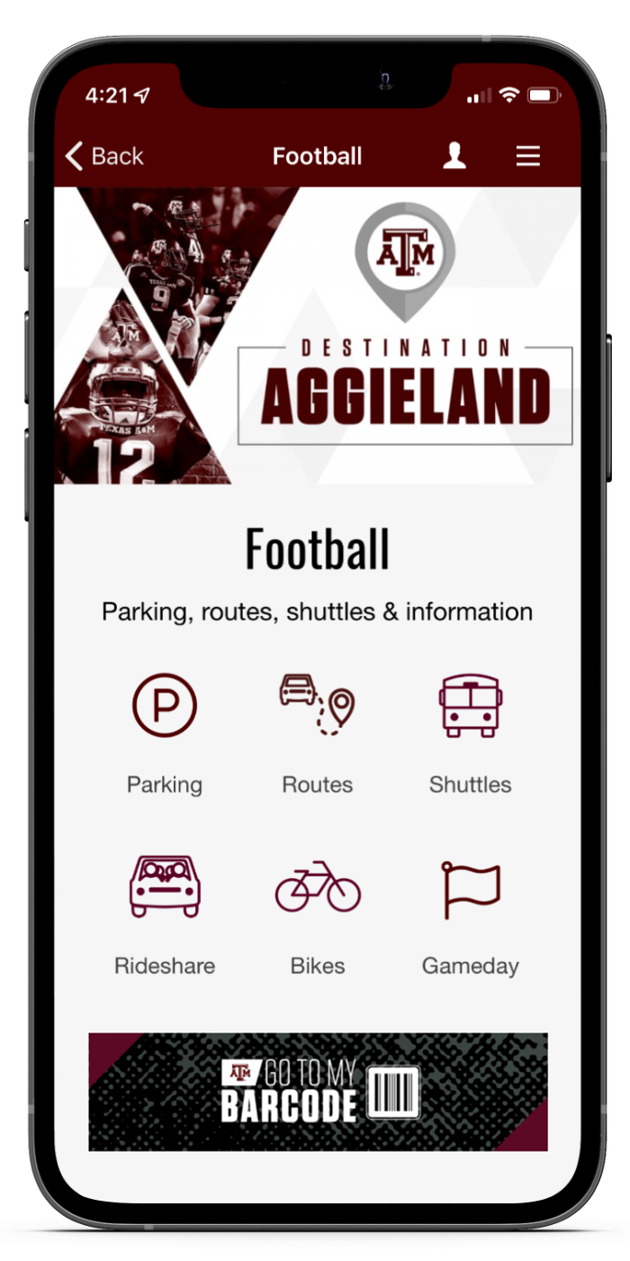 iPhone displaying Destination Aggieland home page