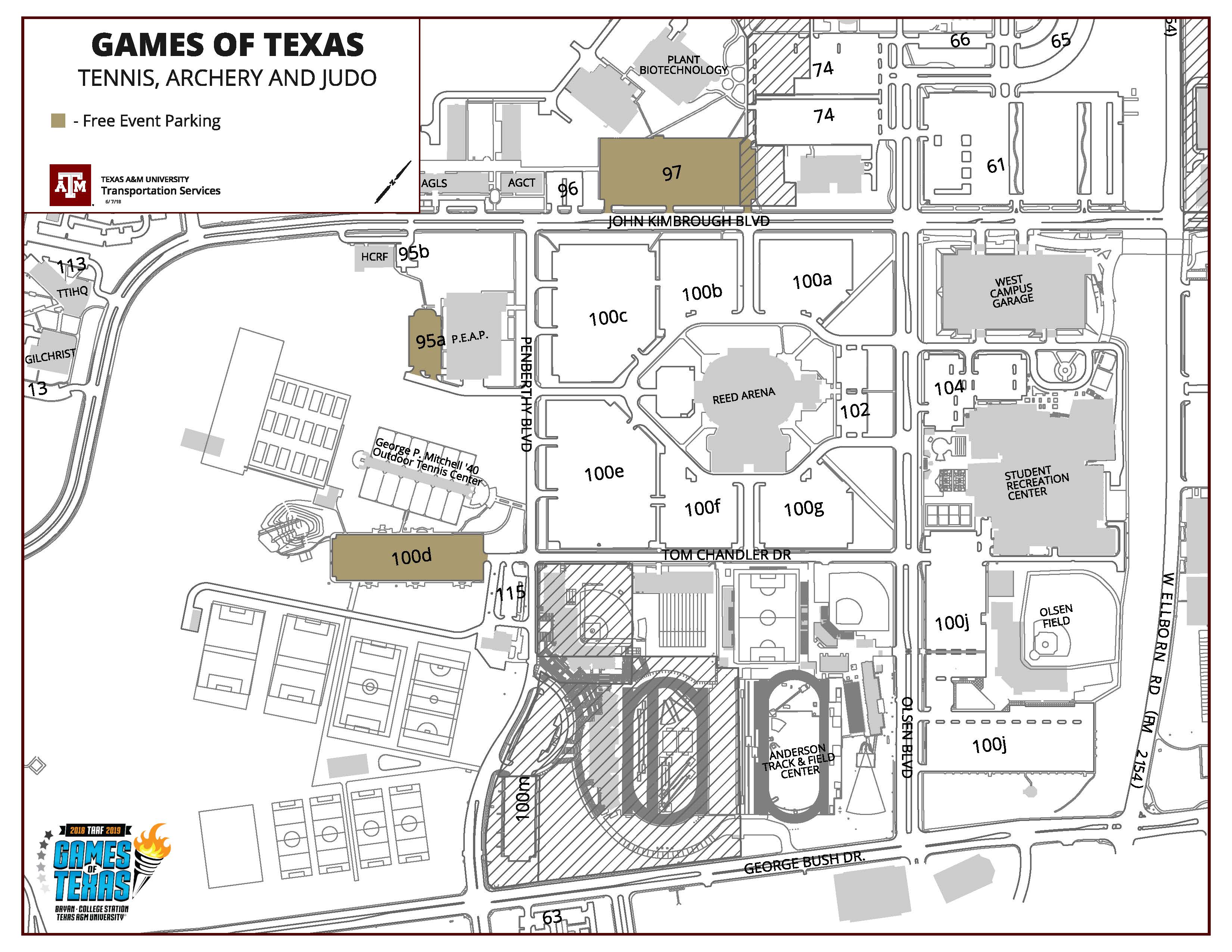 tennis, archery and judo map